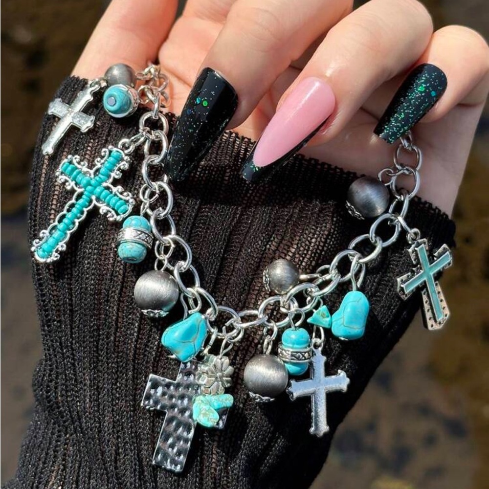 Turquoise FASHION Cross Charm Bracelet - Western wear NWOT